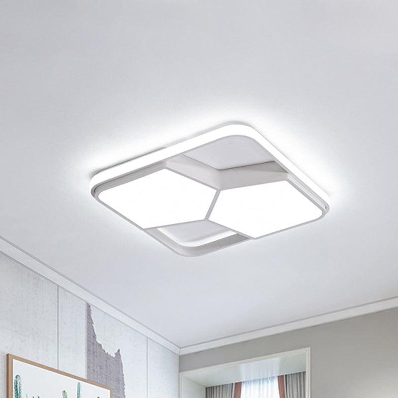 Geometric LED Ceiling Light in Black/White Acrylic - Contemporary Flush Mount Lamp for Bedroom with Warm/White Lighting