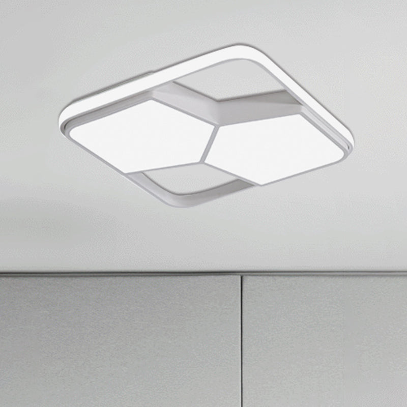 Geometric LED Ceiling Light in Black/White Acrylic - Contemporary Flush Mount Lamp for Bedroom with Warm/White Lighting