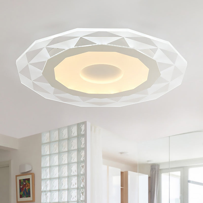Modern LED Living Room Flush Mount Light with Diamond-Shaped Acrylic Shade - 16.5"/20.5"/24.5" Wide - White Ceiling Lamp in Warm/White Light