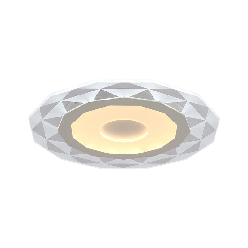 Modern LED Living Room Flush Mount Light with Diamond-Shaped Acrylic Shade - 16.5"/20.5"/24.5" Wide - White Ceiling Lamp in Warm/White Light