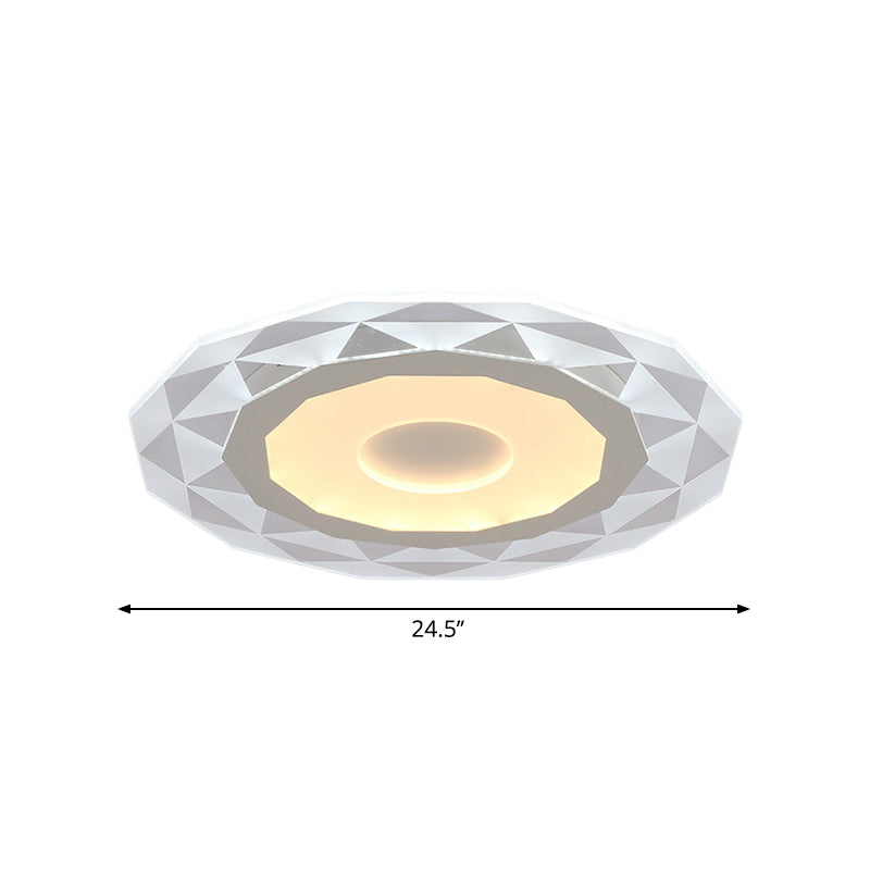 Modern LED Living Room Flush Mount Light with Diamond-Shaped Acrylic Shade - 16.5"/20.5"/24.5" Wide - White Ceiling Lamp in Warm/White Light