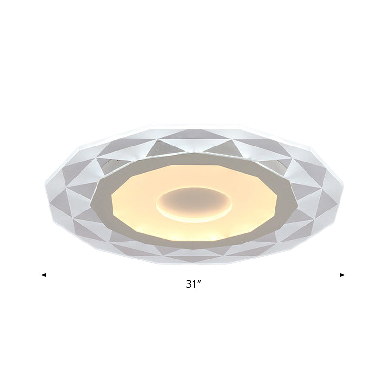 Modern LED Living Room Flush Mount Light with Diamond-Shaped Acrylic Shade - 16.5"/20.5"/24.5" Wide - White Ceiling Lamp in Warm/White Light