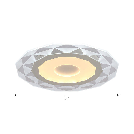 Modern LED Living Room Flush Mount Light with Diamond-Shaped Acrylic Shade - 16.5"/20.5"/24.5" Wide - White Ceiling Lamp in Warm/White Light
