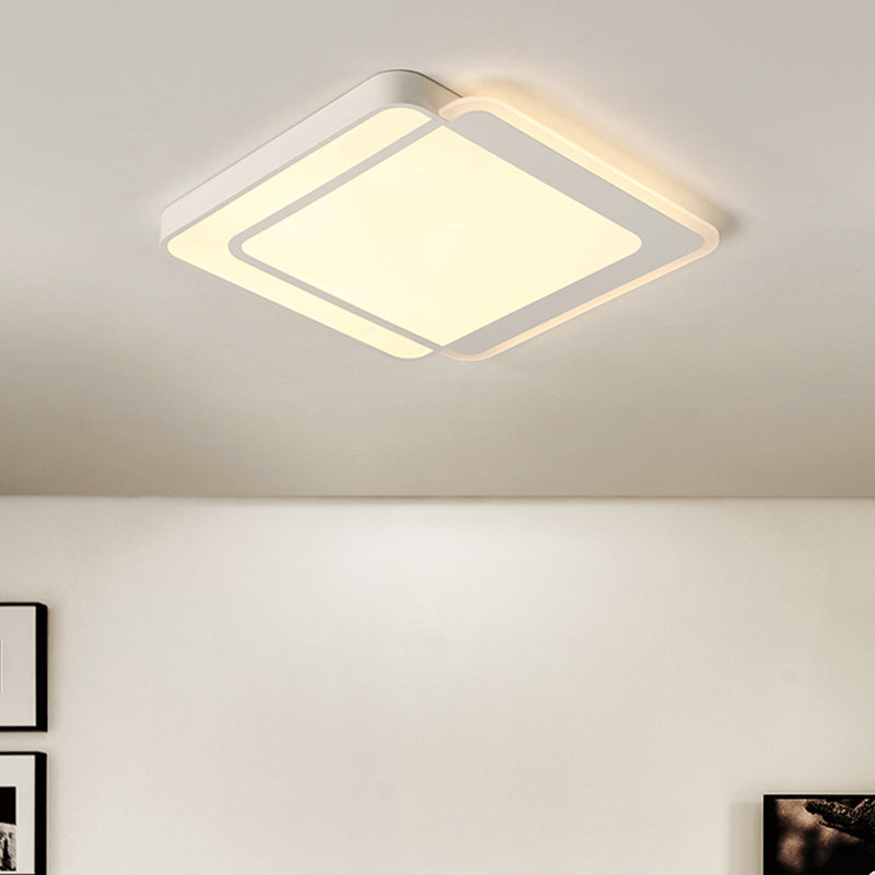 Modern Flush Mount LED Ceiling Light in White - Warm/White Lighting, Square/Round Design