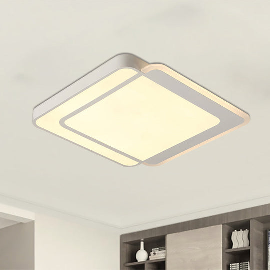 Modern Flush Mount LED Ceiling Light in White - Warm/White Lighting, Square/Round Design