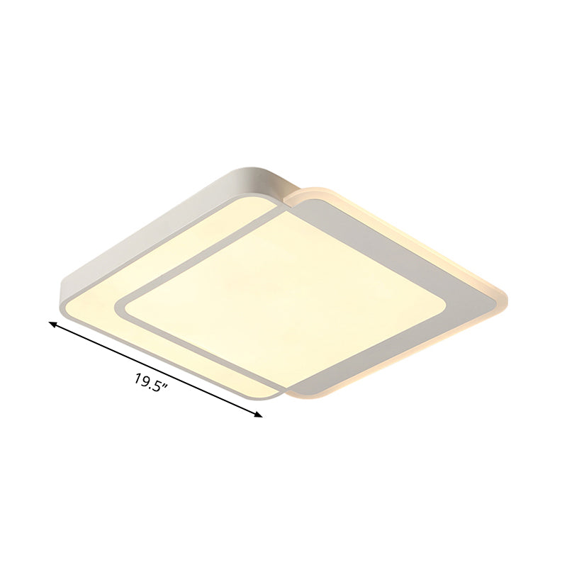 Modern Flush Mount LED Ceiling Light in White - Warm/White Lighting, Square/Round Design