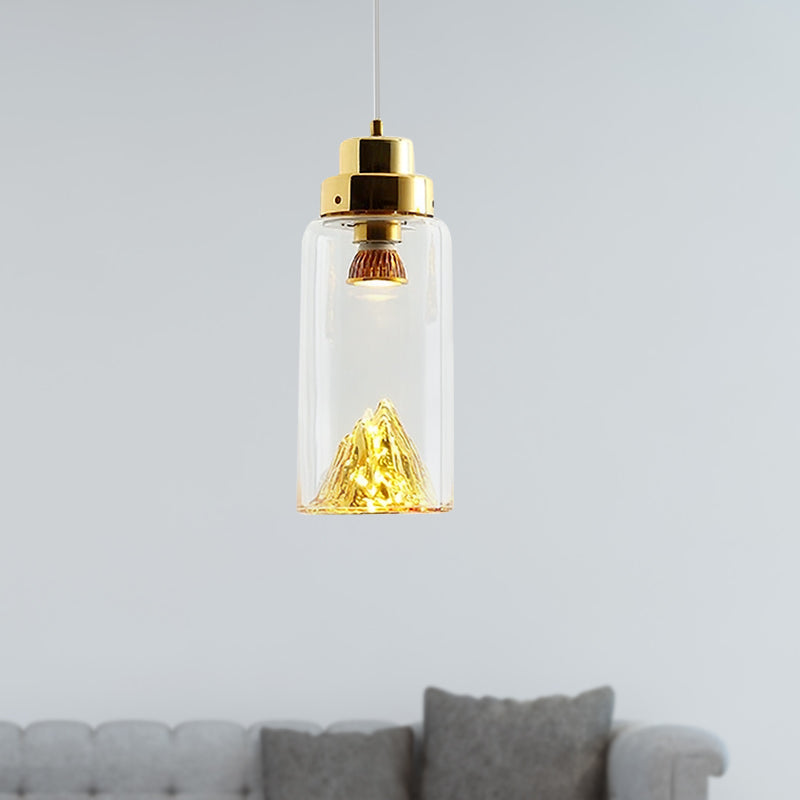 Cylinder/Semicircle Pendant Light - Modern Clear Glass LED Hanging Lamp for Dining Room