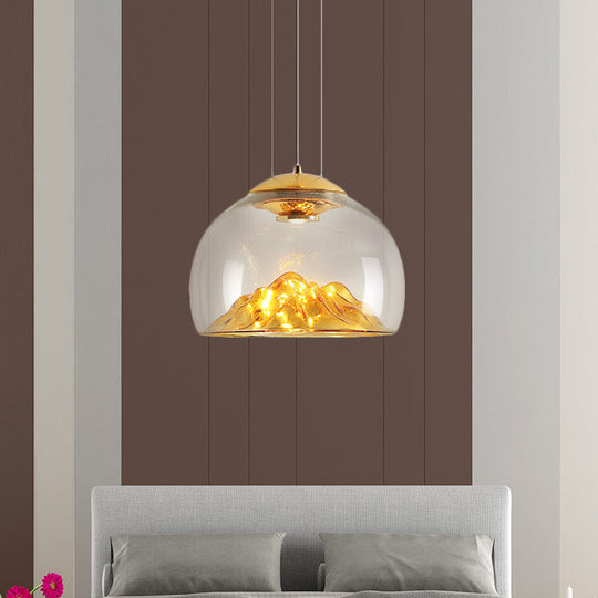 Modern Glass Led Pendant Light With Gold/Silver Frame For Dining Room Gold / Semicircle