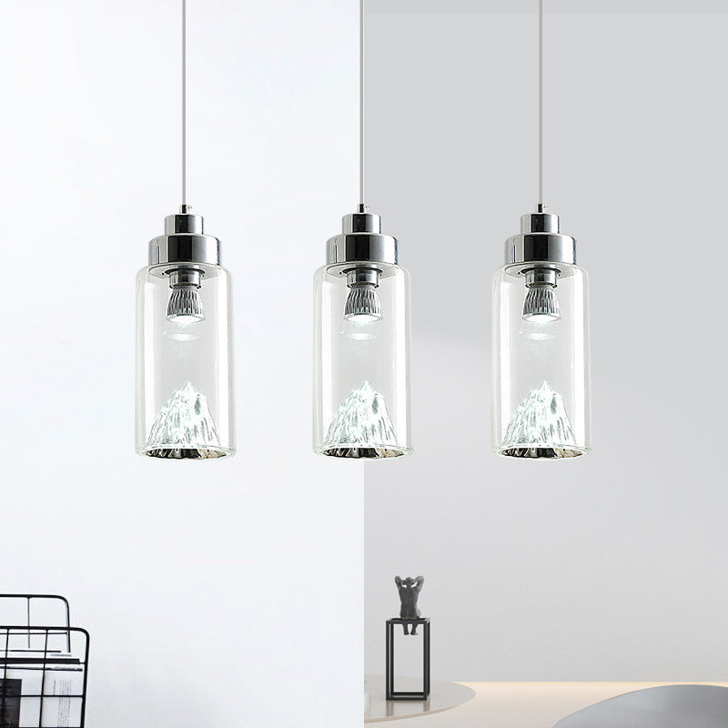 Cylinder/Semicircle Pendant Light - Modern Clear Glass LED Hanging Lamp for Dining Room