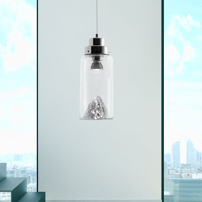 Modern Glass Led Pendant Light With Gold/Silver Frame For Dining Room Silver / Cylinder