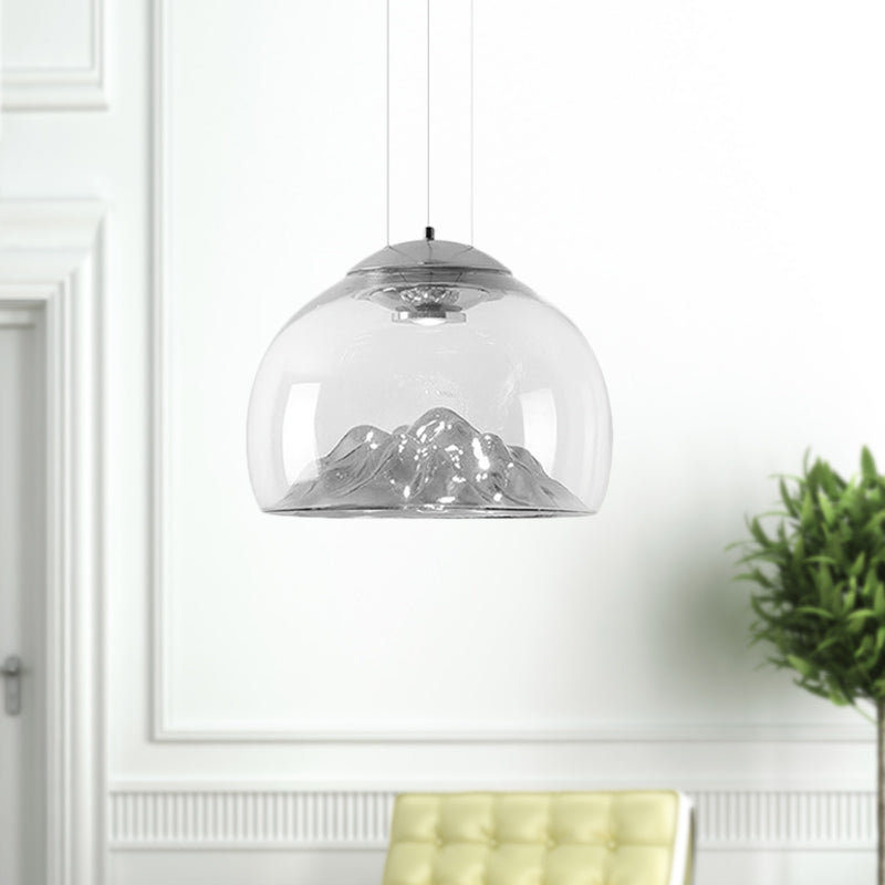 Modern Glass Led Pendant Light With Gold/Silver Frame For Dining Room Silver / Semicircle