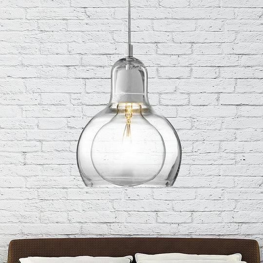 Modernist Clear/Amber/Grey Glass Gourd Pendant Light - Stylish 1-Light Ceiling Lamp For Dining Room