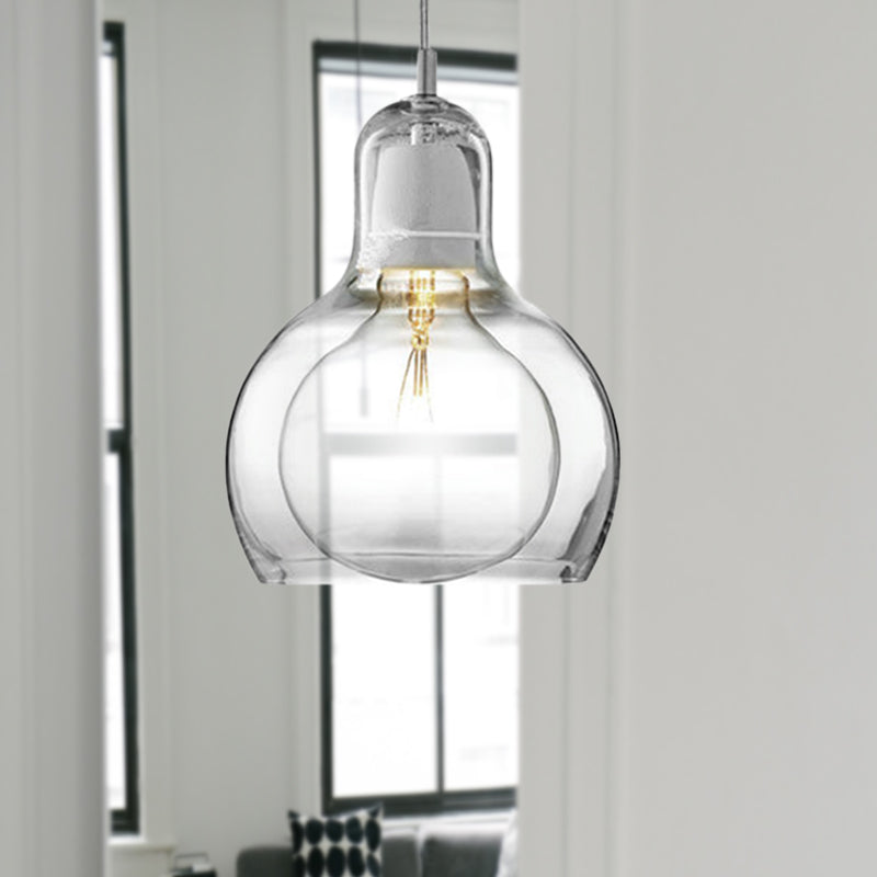Modernist Clear/Amber/Grey Glass Gourd Pendant Light - Stylish 1-Light Ceiling Lamp For Dining Room