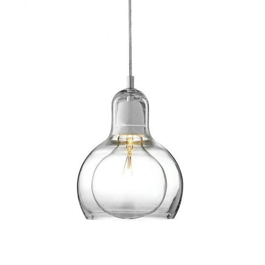 Modern Glass Gourd Pendant Light for Dining Room, 1-Light, 4"/7" Width, Clear/Amber/Grey
