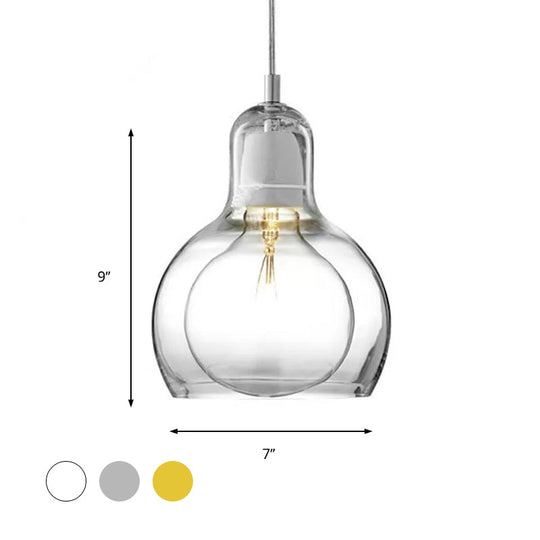 Modern Glass Gourd Pendant Light for Dining Room, 1-Light, 4"/7" Width, Clear/Amber/Grey