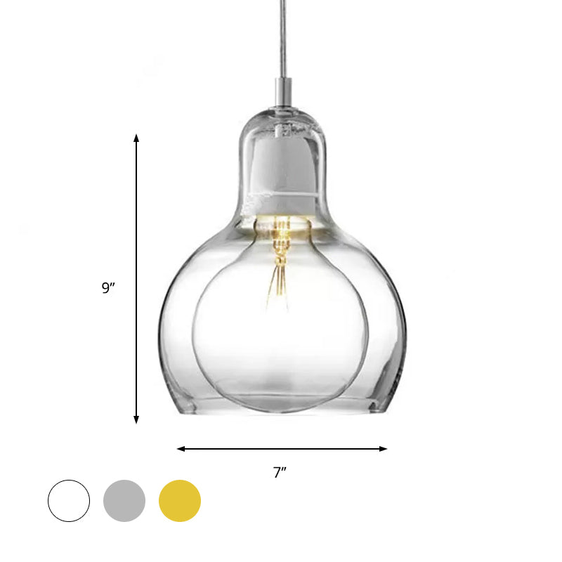 Modernist Clear/Amber/Grey Glass Gourd Pendant Light - Stylish 1-Light Ceiling Lamp For Dining Room
