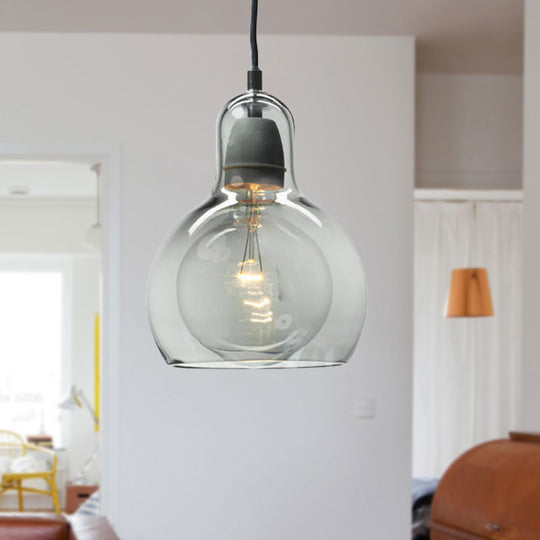 Modernist Clear/Amber/Grey Glass Gourd Pendant Light - Stylish 1-Light Ceiling Lamp For Dining Room