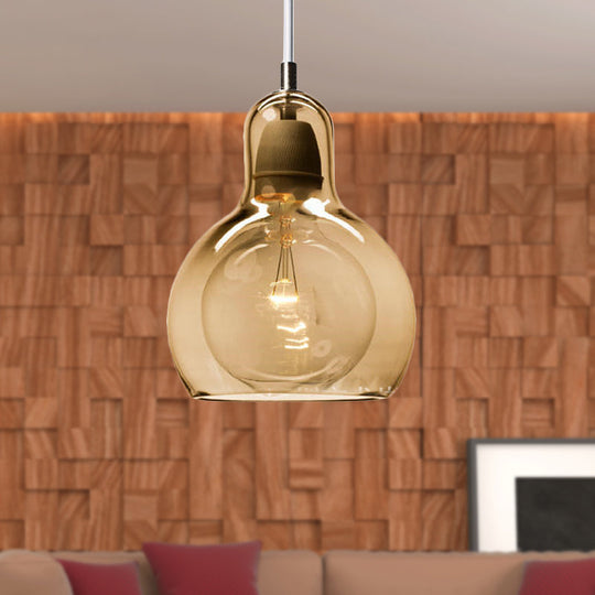 Modernist Clear/Amber/Grey Glass Gourd Pendant Light - Stylish 1-Light Ceiling Lamp For Dining Room