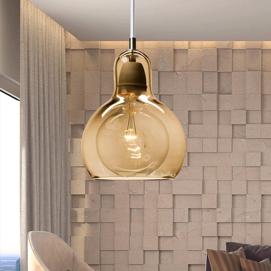Modern Glass Gourd Pendant Light for Dining Room, 1-Light, 4"/7" Width, Clear/Amber/Grey