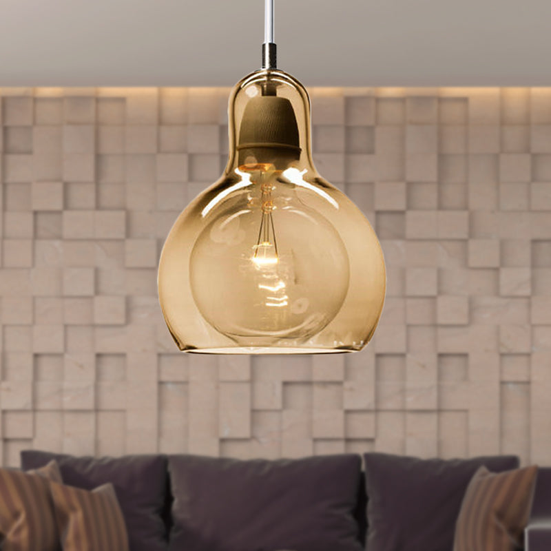 Modern Glass Gourd Pendant Light for Dining Room, 1-Light, 4"/7" Width, Clear/Amber/Grey