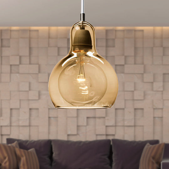 Modern Glass Gourd Pendant Light for Dining Room, 1-Light, 4"/7" Width, Clear/Amber/Grey