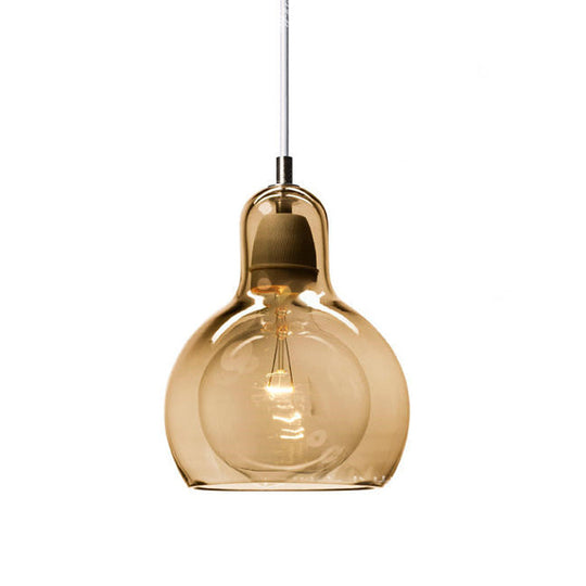 Modernist Clear/Amber/Grey Glass Gourd Pendant Light - Stylish 1-Light Ceiling Lamp For Dining Room