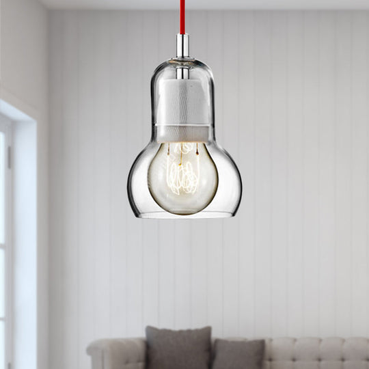 Modernist Clear/Amber/Grey Glass Gourd Pendant Light - Stylish 1-Light Ceiling Lamp For Dining Room