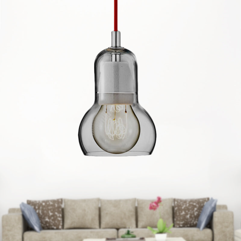 Modernist Clear/Amber/Grey Glass Gourd Pendant Light - Stylish 1-Light Ceiling Lamp For Dining Room
