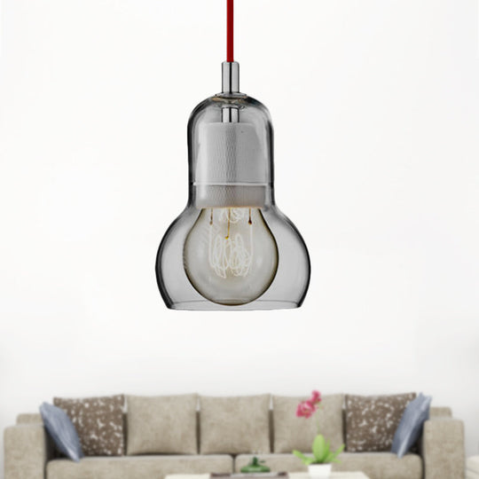 Modernist Clear/Amber/Grey Glass Gourd Pendant Light - Stylish 1-Light Ceiling Lamp For Dining Room