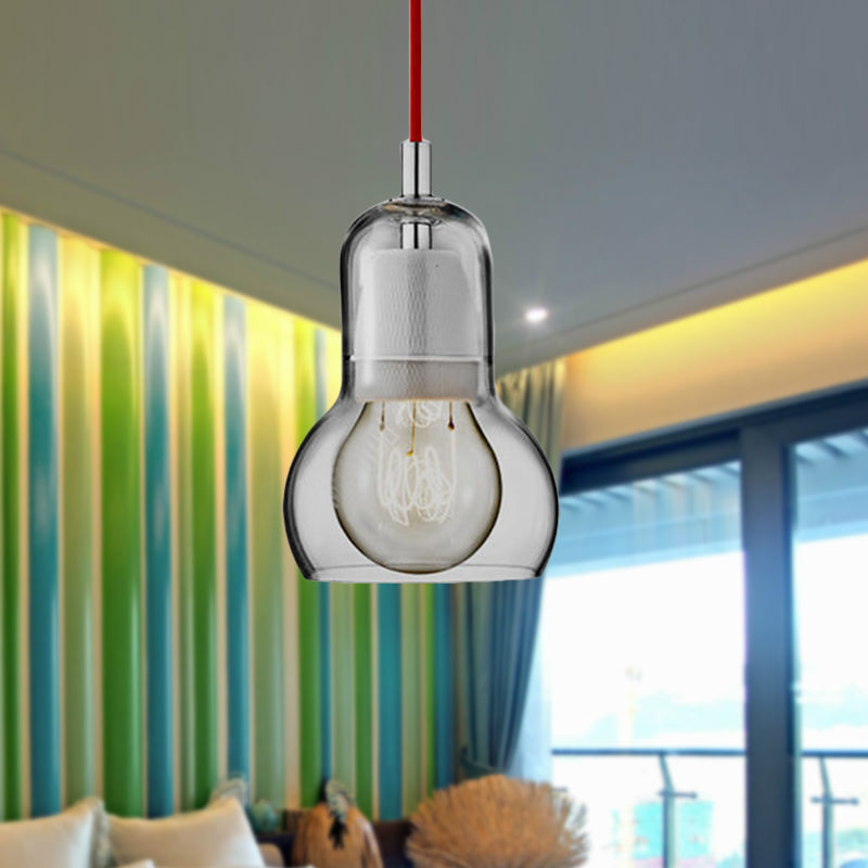 Modern Glass Gourd Pendant Light for Dining Room, 1-Light, 4"/7" Width, Clear/Amber/Grey