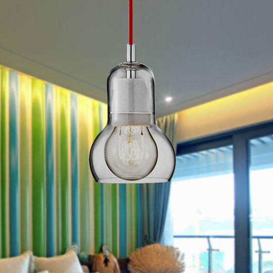 Modern Glass Gourd Pendant Light for Dining Room, 1-Light, 4"/7" Width, Clear/Amber/Grey