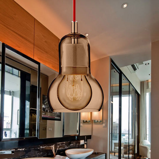 Modern Glass Gourd Pendant Light for Dining Room, 1-Light, 4"/7" Width, Clear/Amber/Grey