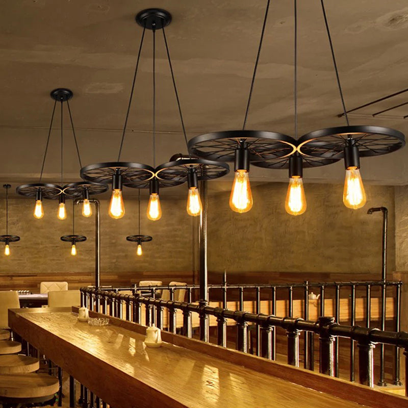Industrial Black/Rust Metal Hanging Light With Vintage Bare Bulb Design - 3/6/8 Heads Ceiling