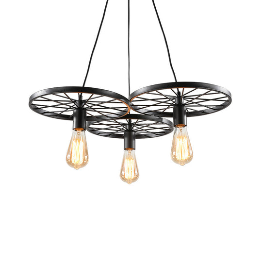 Industrial Black/Rust Metal Hanging Light With Vintage Bare Bulb Design - 3/6/8 Heads Ceiling
