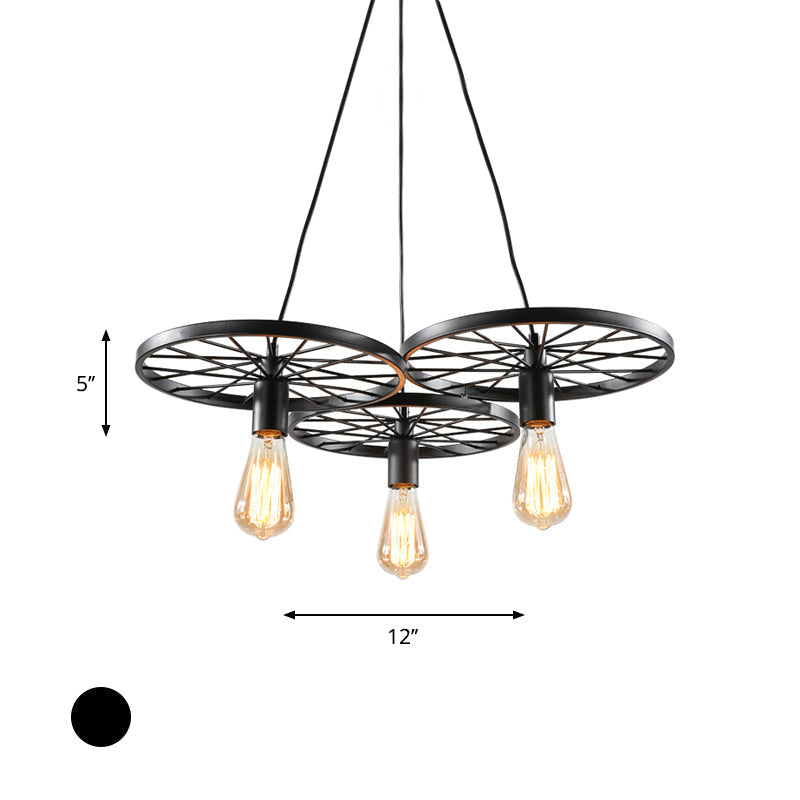 Vintage Industrial Hanging Light with Wheel Design and Multiple Heads - Black/Rust Metal Ceiling Fixture
