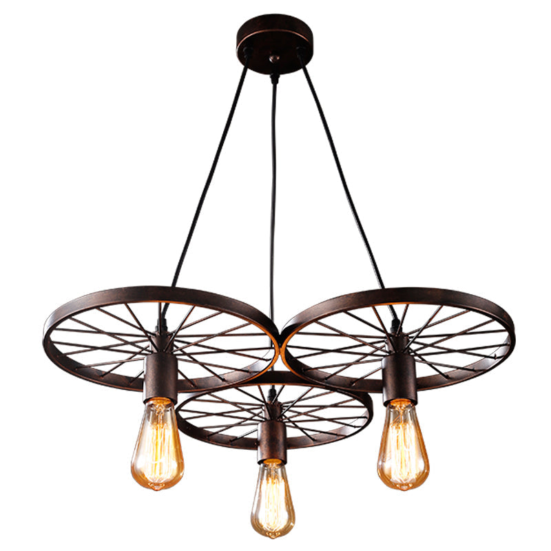 Industrial Black/Rust Metal Hanging Light With Vintage Bare Bulb Design - 3/6/8 Heads Ceiling