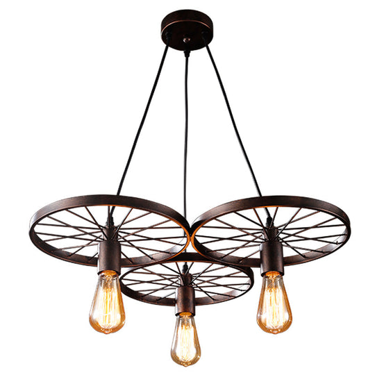 Industrial Black/Rust Metal Hanging Light With Vintage Bare Bulb Design - 3/6/8 Heads Ceiling
