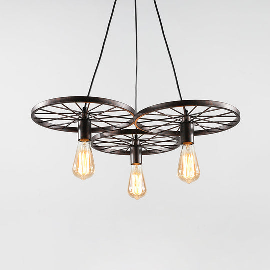Industrial Black/Rust Metal Hanging Light With Vintage Bare Bulb Design - 3/6/8 Heads Ceiling