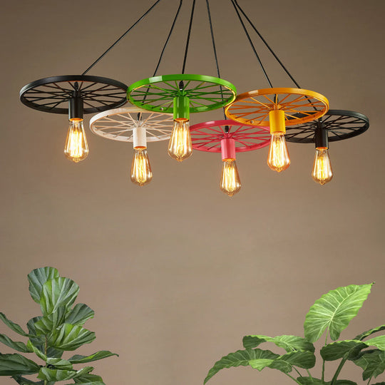 Industrial Black/Rust Metal Hanging Light With Vintage Bare Bulb Design - 3/6/8 Heads Ceiling