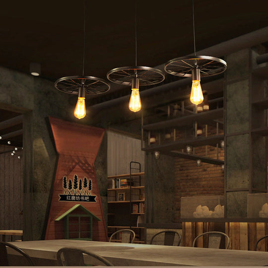 Industrial Black/Rust Metal Hanging Light With Vintage Bare Bulb Design - 3/6/8 Heads Ceiling