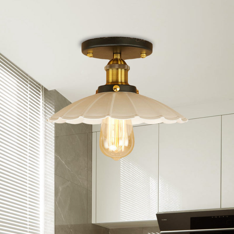 Vintage Style Scalloped Edge Balcony Semi Flush Ceiling Light in Black/Rust with 1 Metal Light Fixture