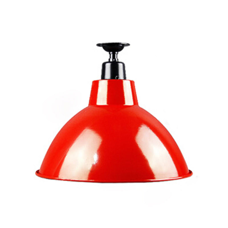 Red Metallic Ceiling Light Fixture - Vintage Dome Semi Flush Mount, Ideal for Restaurants