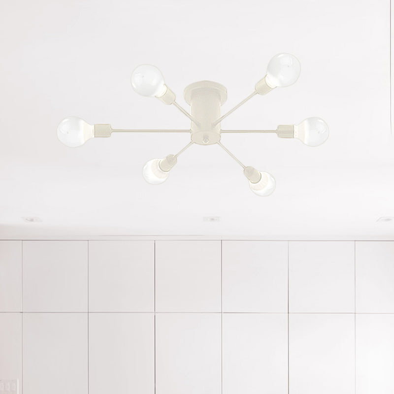 6/8 Head Retro Metal Ceiling Light Fixture - Semi Flush Mount Lighting for Bedroom in Black/White