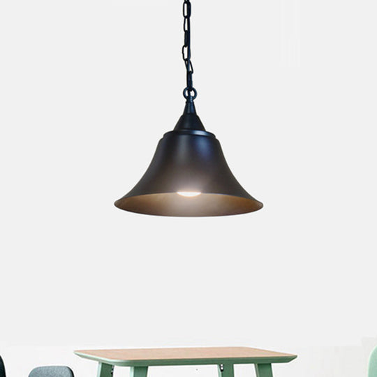 1-Head Black Iron Pendant Light With Industrial Bell Shade For Restaurant Down Lighting