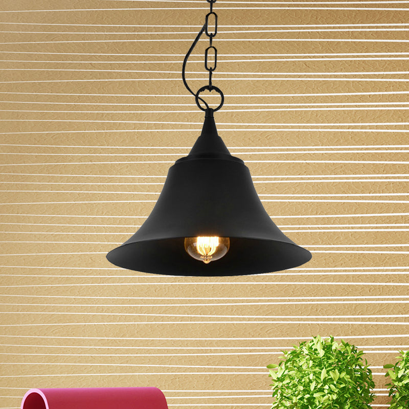 1-Head Black Iron Pendant Light With Industrial Bell Shade For Restaurant Down Lighting