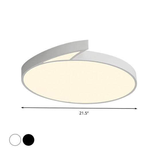 Modern Round Flush-Mount Ceiling Light - Black/White 18"/21.5" LED Acrylic Flushmount with Fin Detail in White/Warm Light