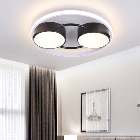 Double Drum LED Flush Ceiling Lamp: Modern Metal 18"/21.5" Fixture for Bedroom in Black with Warm/White Light