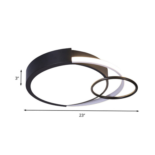 Modern Drum And Ring Metal Flush Mount Ceiling Light Fixture - 19/23 W Led Black Warm/White