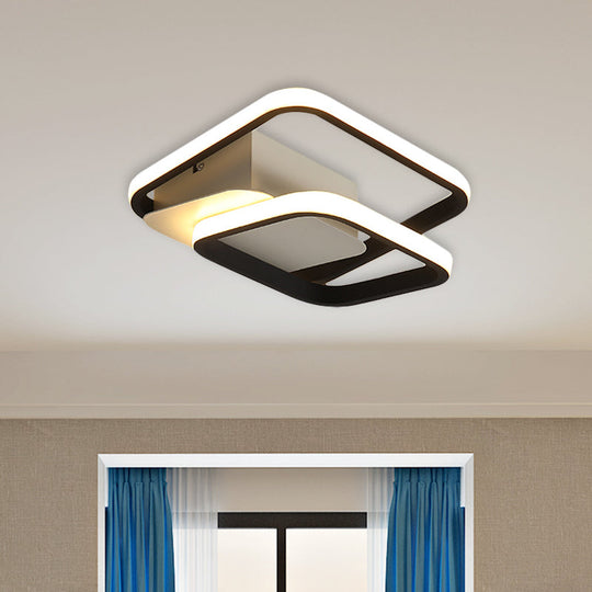 2-Square Frame LED Flushmount Ceiling Light in Modern Black and White/Warm Light for Hallways