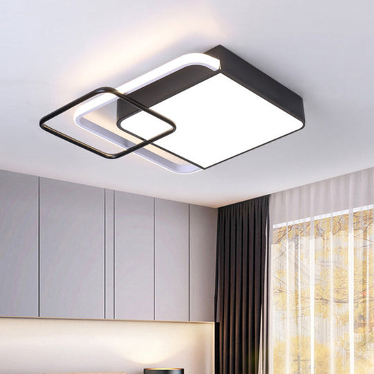 Contemporary LED Flushmount Lighting in Black Square Design – White/Warm Light, 18"/21.5" Wide